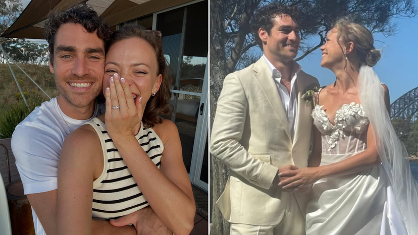 Home and Away star Ryan Bown marries British actress Natalie Spence in Sydney Harbour